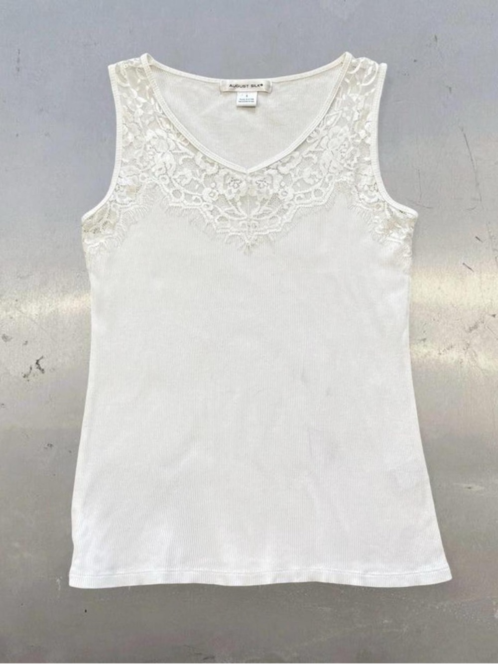 august silk White Lace-Trim V-Neck Camisole
